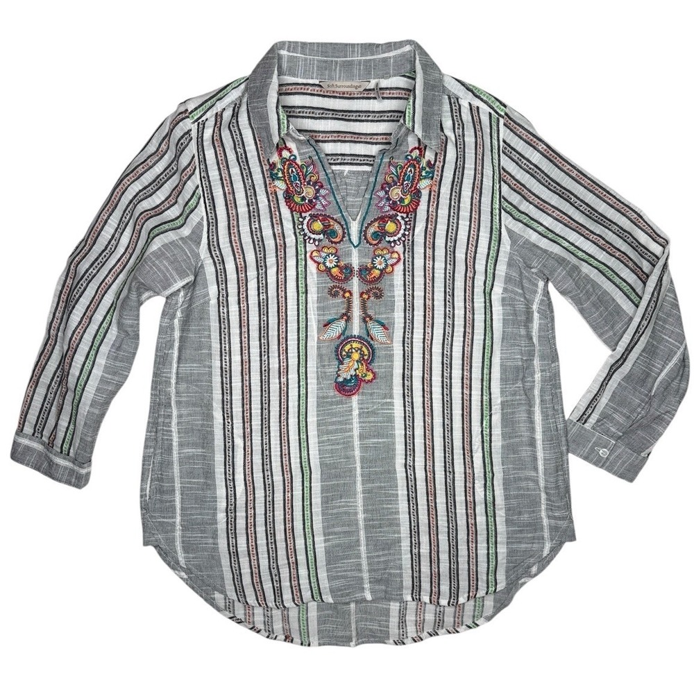 Soft Surroundings Tunic Top Oversized Embroidered Pockets Boho Hippie Petite Med